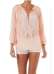 Melissa Odabash Simona Peach Lace-Up Embroidered Blouse One Size