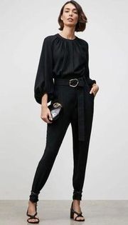 Lafayette 148 New York Black Ellis Blouson-Sleeve Crepe Belted Jumpsuit Size 0