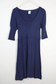 Coop Barneys New York Womens Elbow Fitted Sleeve Scoop Neck Dress Navy Blue