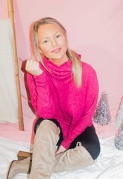 Hot Pink Turtle Neck Flowy Sweater