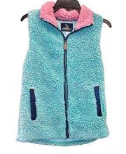 Simply Southern Sherpa Fuzzy Zip Up Vest Turquoise Pink Small