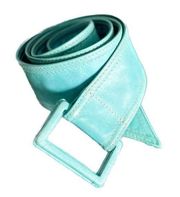 Givenchy aqua blue green satin lined leather buckle belt adjustable 39"