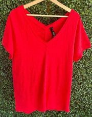 NWT - BOBI Double V-Neck Tee In Red | Sz XL