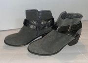 Women’s Sonoma Leather Dress Ankle Boots Side Zip Buckle Strap Gray Size 7.5