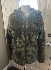 WOMENS FAUX FUR COAT HOODED JACKET FUR SZ SMALL