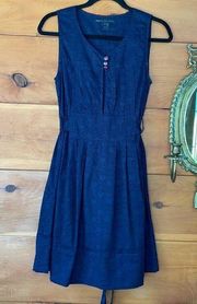 Marc by Marc Jacobs Blue V-Neck Pleated Fit & Flare Midi Dress Size Small