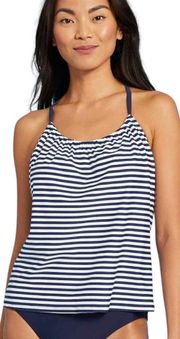 Swimwear Racerback High Neck Tankini Top, Navy Striped Medium