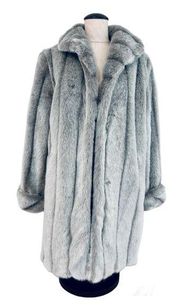 Dennis Basso Silver Grey Faux Fur Coat size Medium