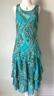 Y2K teal blue green paisley flowy Fairycore mermaid midi dress