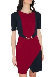 Bobbie Lee Dress Maroon & Navy A-Line Pencil Dress Professional Small