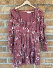 Wayf floral ruffle long sleeve dress large