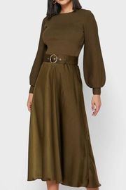 NWOT Ted Baker GWENII Belted Midi Dress in Khaki TED SIZE 0 US 2