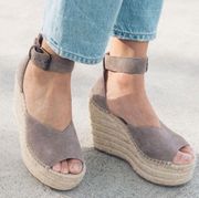 Soludos Tan Nude Positano Platform Suede Espadrille Wedge Sandals Size 6.5