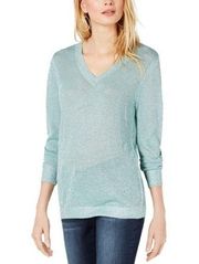 J. MCLAUGHLIN SIZE SMALL PASTEL MINT V-NECK LIGHTWEIGHT KNIT TOP SWEATER