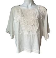 Polo Ralph Lauren Blue Label Ivory  Laced Embroidery Dolman Sleeve Top, Sz L