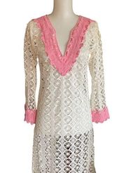 Pink trim crochet Maxi dress cover up