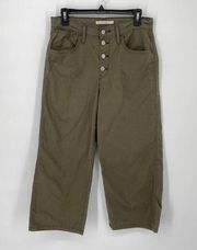 Levi’s  Mile High Cropped Wide Leg Jeans High Waist Button Fly Sz 30 Olive Green