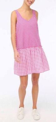 NWT J. Crew Bright Pink Gingham and Stripes Cover Up Summer Dress - Size Small