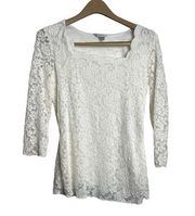 Christopher & Banks White Floral Lace Blouse Size Large