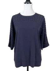 Derek Lam 10 Crosby Navy Blue Short Sleeve Grommet Blouse Size Medium