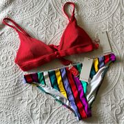 RED CARTER 2 piece red striped bikini swimsuit