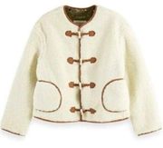 Scotch & Soda Cream Brown Long Sleeve Button Front Designer Teddy jacket NEW M