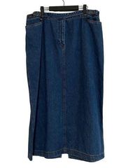 Lauren Ralph Lauren Denim Midi Skirt Plus Size 18W Blue Dark Wash Pockets Split