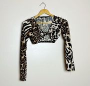 Leopard Boutique Knotted Bust Crop Top Size M NWT