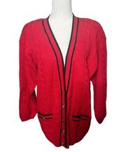 Vintage Jantzen Cableknit Red Sweater Cardigan L