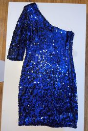 Sequin Blue One Shoulder Dress Size S