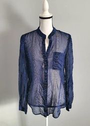 Diane von Furstenberg DVF 100% Silk Button Down Sheer Print Top 6
