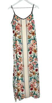 Nicole Miller Studio Floral Spaghetti Strap Maxi Dress Ivory Coral Size 6