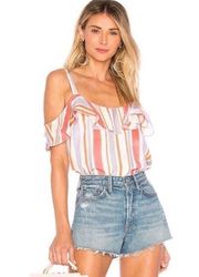 NWT L’ACADEMIE STRIPED OFF SHOULDER RUFFLE BLOUSE