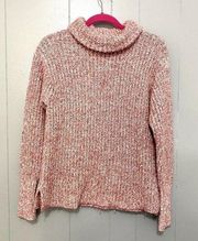 J. Crew Point Sur Pink Marled Cropped Turtleneck Chunky Knit Classic Sweater M