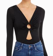 Aqua Women's Stefania Cutout O Ring Bodysuit in Black Size Large NWT