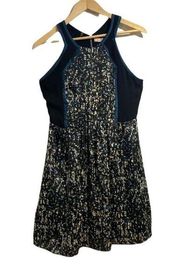 Rebecca Taylor dress abstract print black & green size 6 exposed‎ back zipper