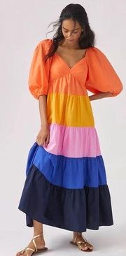 Farm Rio Tiered Colorblocked Maxi Dress