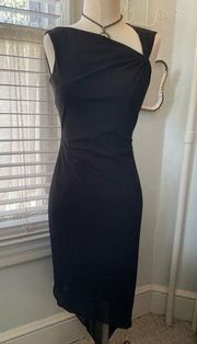 David Meister Black Asymmetrical Hem Neckline Dress Size 2 Sleeveless Cocktail