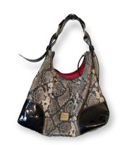 Dooney & Bourke Nikki Slate Python  Patent Leather Hobo handbag Black with Brown