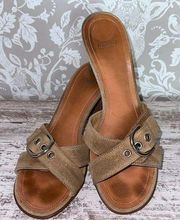 Coach Neena Sandals Slides Chunky Heels Tan Suede 6B