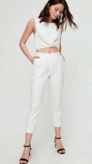 Babaton Cohen Pants Crepe Texture Cropped Pleated Trousers White 2