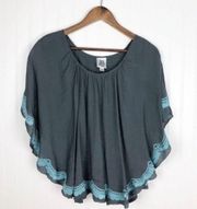 Ivy Jane Top Womens Size XS Embroidery Flutter Sleeve Cami Roundneck Popover