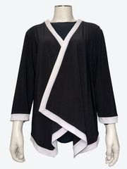 Allison Daley Black Jacket Stole Spandex Petite Black & White Open Front Size PM