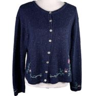 Northern Reflections Sweater Cardigan Large Navy Pink Floral L