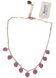 Gold Tone Look Into Your Heart Charm Necklace Pink Hearts NWT$58 