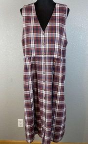 Vintage Karen Scott Plaid Flannel Jumper Dress L Large Cottagecore Farm Prairie