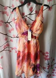 NWT  Multicolor Tropical Vneck Rhinestone Dress Size Small