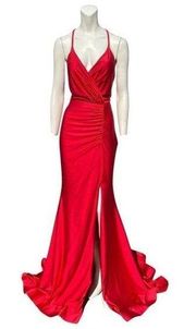 Jessica Angel Ruched Surplice Criss Cross Back Gown Red Size Medium NWT