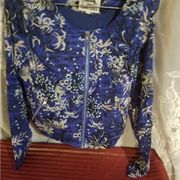 Jansen floral Moto jacket size extra small indigo blue with white flower print