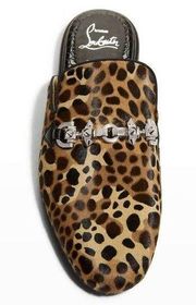Christian Louboutin Coolito Cheetah-Print Chain Spike Calf Hair Slip-On Mules